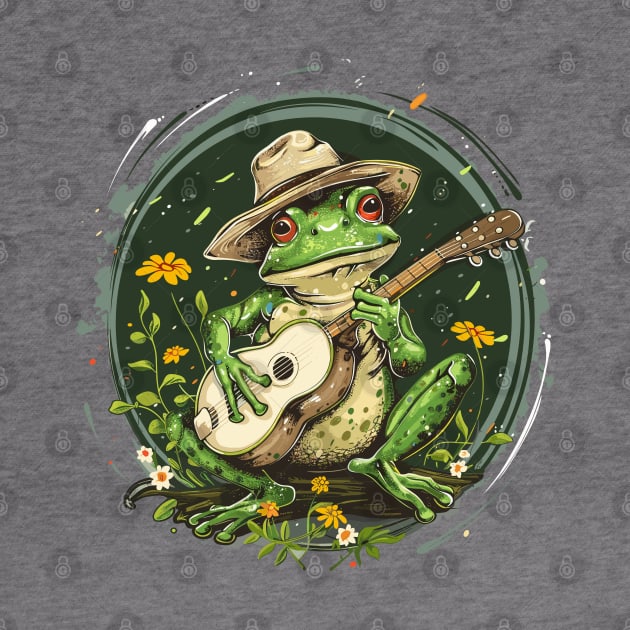 Cottagecore Cute Frog Playing His Acoustic Guitar Frog Lover by RetroZin